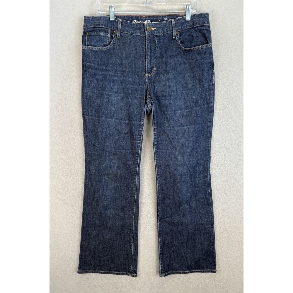 Eddie Bauer Jeans Women's Petite‎ Sz 12 Natural Bootcut Wide Leg Mid Rise Denim